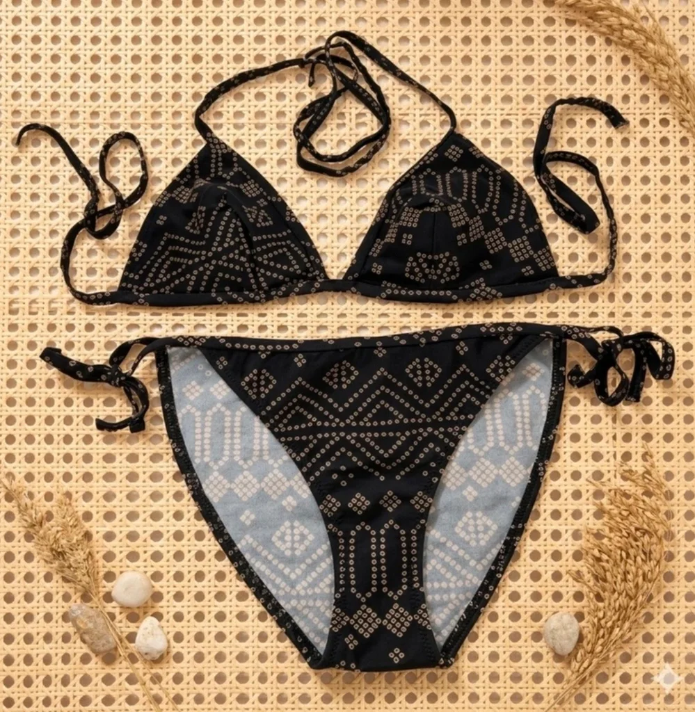 🔥-20%🔥 Maillot de bain 2 pièces Autre Ton – Gris Anthracite & Motifs – T.40